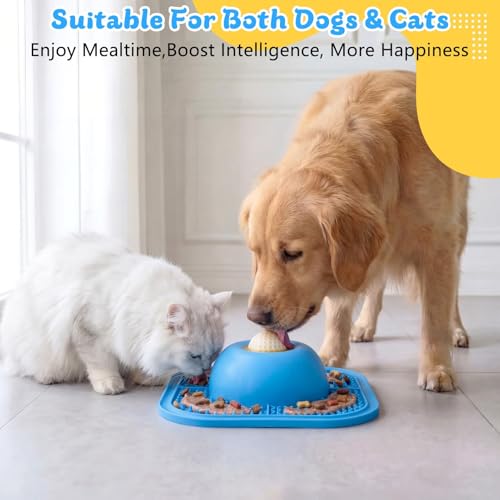 Slow Feeder Dog Bowls & Lick Mat for Liquid and Thick Treat, Anti-Slip Dog Lick Bowl with Interactive Rolling Ball, 5/6 Cup Pup Licking Toy for Large