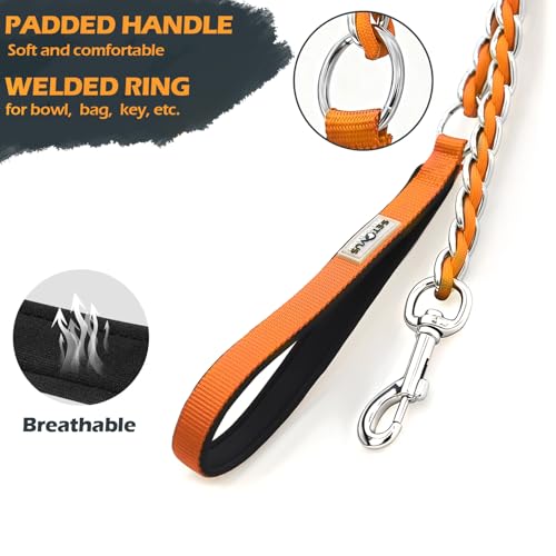 Chain Dog Leash Chew Proof Metal Leash for Medium Large Dogs, Chain Link Dog Anti Chew 5.2FT / 4FT Strong Anti Bite Comfortable Soft Padded Handle