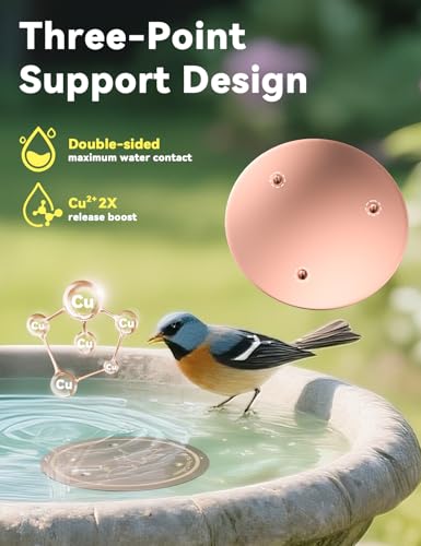 CNARIO Copper Disk for Bird Baths, Bird Baths 99.99% Pure Copper Cleaning Disk, Safe Natural Solution, 0.6mm Thick with Stable Triple-Point Support