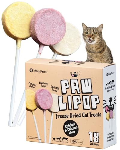 MalsiPree Cat Lollipop Treats - Interactive Cat Toy & Freeze Dried Cat Treats - Fun Suckers & Pops - Healthy Cat Birthday Treats, Cake Alternative