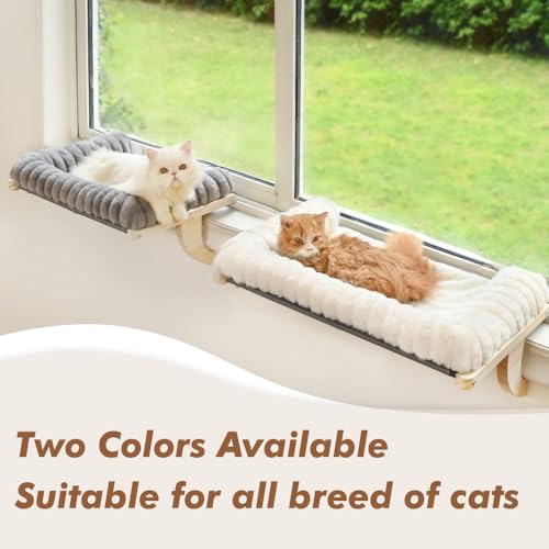 Cloud-Soft Cat Window Sill Perch with Zipper Designed Cushioned Bed, Supportive Cat Window Seat with Premium Solid Wood & Sturdy Metal Frame, Pet