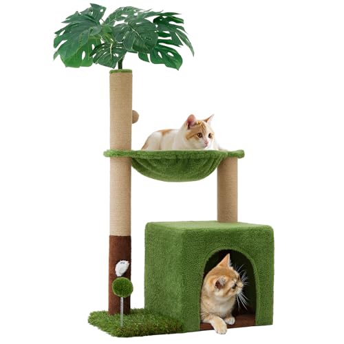 Woochpet 37" Cat Tree Tower for Indoor Cats，2-in-1 Multi-Functional Comfort with Premium Sisal Scratching Post, Cat Cando with Mouse Hole and Plush