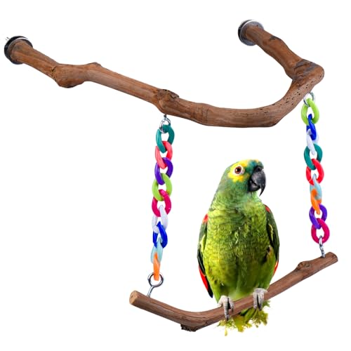 Bird Swing Toys, Standing Bird Perch with Natural Grape Wood, U Shape Hangable Birdcage Accessories, Birds Chewing Toy for Budgerigars, Parakeets