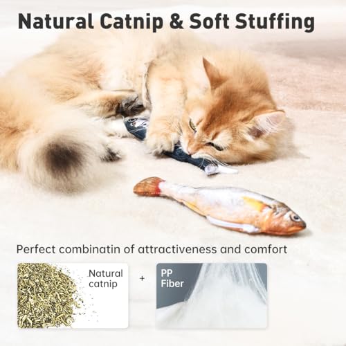 Petgravity Bite-Sized Realistic Flopping Fish Cat Toys, 3 Pack, Interactive Cat Toys for All Breeds, Tap-Activated 3 Flapping Mode