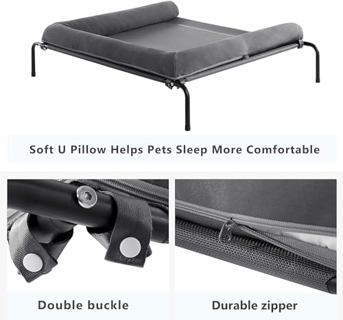 WESTERN HOME Cooling Elevated Dog Bed for Large Dogs, Portable Indoor & Outdoor Raised Dog Bed with Breathable Mesh, Chew Proof Pet Hammock Cots with Removable and Waterproof Bolsters