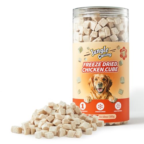 Jungle Calling Freeze Dried Chicken Cat & Dog Treats, Single Ingredient Chicken Bites for Cats & Dogs, High Protein Pet Training Treats, Edible