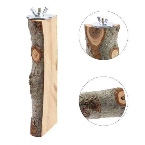 BILLIOTEAM 4 Pack Natural Wood Bird Perch Parrot Stand Branches Fork Toys,Pet Bird Cage Wooden Hanging Perch Platform Hammock Swing Toy for Small