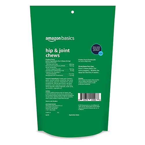 Basics Dog Hip & Joint Daily Supplement Chews with Glucosamine, MSM, and Vitamin C, Duck Flavored, 120 Count (Previously Solimo)