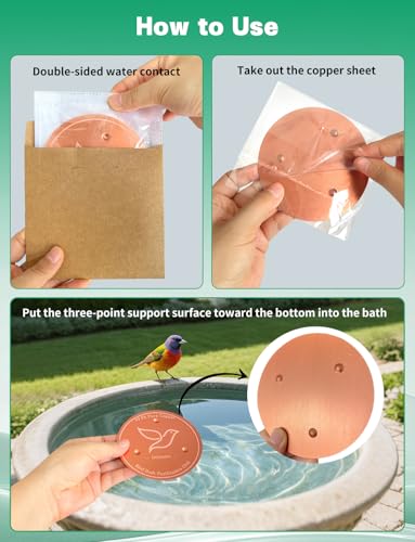 2-Pack Bird Bath Copper Disk, 0.6mm Thick 99.9% Pure Copper Cleaning Disk with Triple-Point Support, Safe Nature’s Purifier Clean Water All Season