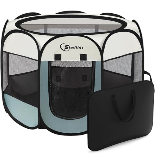 Siedihit Dog Cat Playpen, Puppy Pet Playpen Indoor for Small Dog Crate Tent Cage Outdoor, Portable Pop Up Dogs Enclosure Kennel with Carrying Case