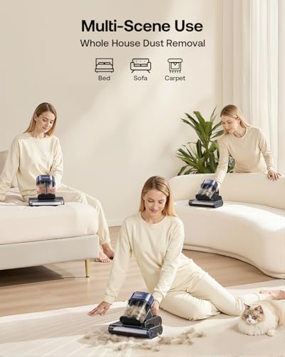Mattress Vacuum Cleaner with 275nm UV-C Light & 149℉ Heat, 16Kpa Powerful Suction Bed Vacuum for Pet Hair & Dander, Smart Dust Sensor, Anion