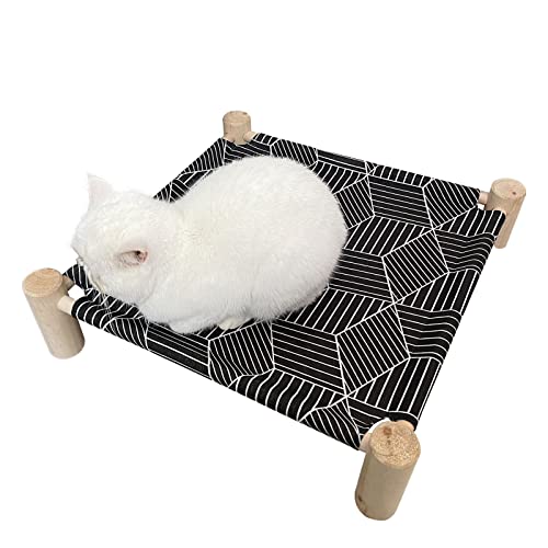 Pozico Cat/Dog Bed Hammock Cat Bed, Wooden Dog Elevated Indoor Outdoor Beds, Raised Cat Cots Furniture Pet Bed Puppy Bed Portable Breathable Mesh Cat