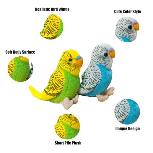 2Pcs Budgerigar Plush Toy, 5.5 inches, Parakeet Plush Toy, Budgie Soft Toy, Bird Stuffed Animal for Kids