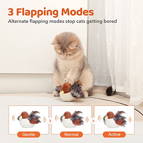Potaroma Cat Toys Rechargeable Flapping Bird Sparrow, Lifelike Chirp Tweet, Touch Activated Kitten Toy Interactive Cat Exercise Toys for All Breeds