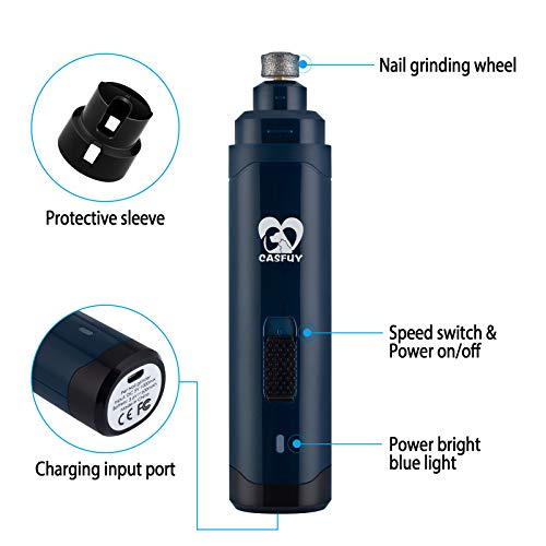 Casfuy Dog Nail Grinder Upgraded - Professional 2-Speed Whisper-Quiet Electric Pet Nail Trimmer Painless Paws Grooming & Smoothing for Small Medium
