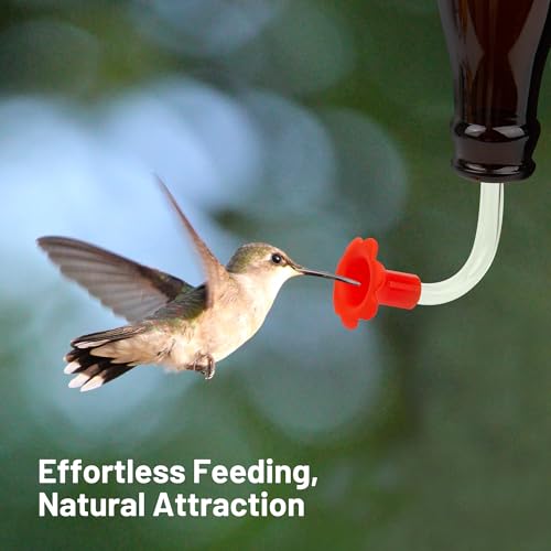 3-Pack Floral Hummingbird Feeder Replacement Parts – DIY Bottom Replacement Feeding Tubes with Red Flower Tip & Tapered Stopper – Fits Most Outdoor