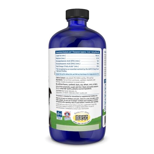 Nordic Naturals Omega-3 Pet, Unflavored - 16 oz - 1380 mg Omega-3 Per Teaspoon - Fish Oil for Large to Very Large Dogs with EPA & DHA - Promotes
