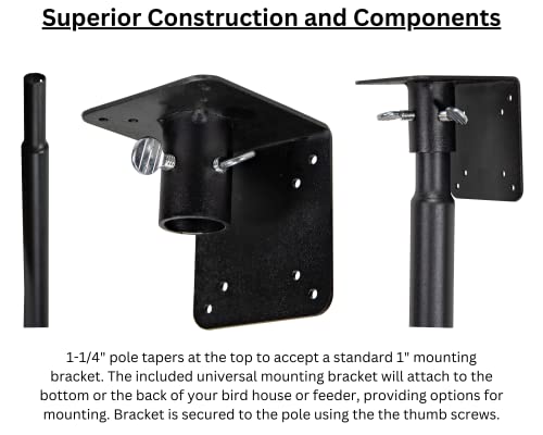JCS Wildlife Universal Mounting Pole Kit for Bird Houses & Feeders, Heavy-Duty Steel Pole with Threaded Connections, Top or Side Mount, 55" Tall