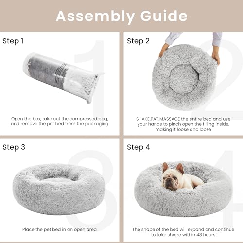 Love's cabin Calming Cat Bed for Indoor Cats, Anti-Anxiety Donut Round Dog Bed, Fluffy Faux Fur Washable Pet Bed for Small Medium Dogs and Cats