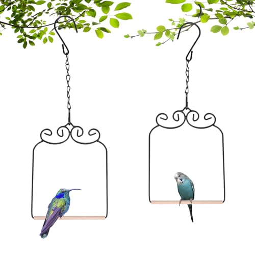 2PK Metal Frame Hummingbird Swings and Perches with Wooden Dowel Black Bird Swing Outdoor Bird Perch Humming Bird Swing (2PK)