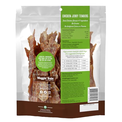 Waggin' Train Chicken Jerky Dog Treats, Made with 100% Real Chicken Breasts, Only Two All-Natural Ingredients, Great High Protein Dog Treat, Easily