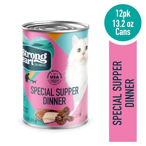 A Strong Heart Canned Wet Cat Food, Special Supper Dinner - 13.2 oz Cans (Pack of 12), Made in The USA with Real Turkey & Fish