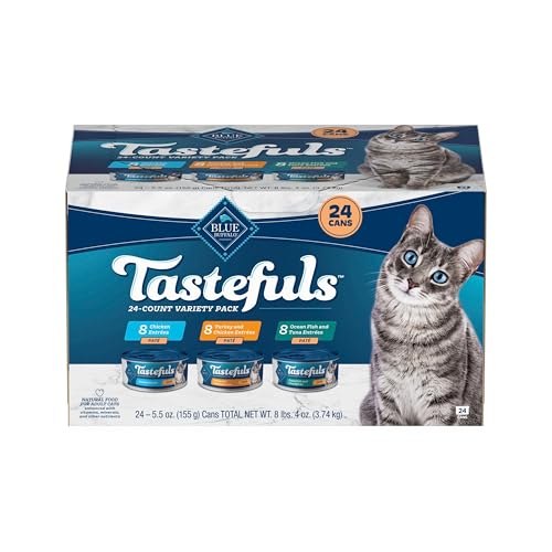 Blue Buffalo Tastefuls Wet Cat Food Paté Variety Pack, Made with Natural Ingredients, Chicken, Turkey & Chicken, Ocean Fish & Tuna Entrées, 5.5-oz
