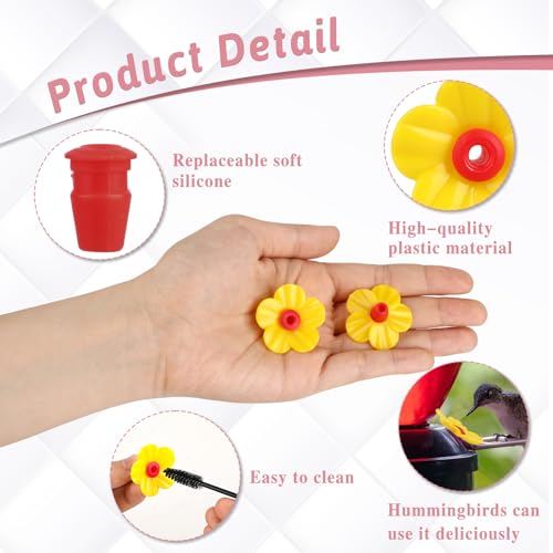 16 Pieces Hummingbird Feeders Replacement Flowers Yellow Pet Replacement Bird Feeder Replacement Parts with 2 PCS Brush Feeding Ports Bee Guards for