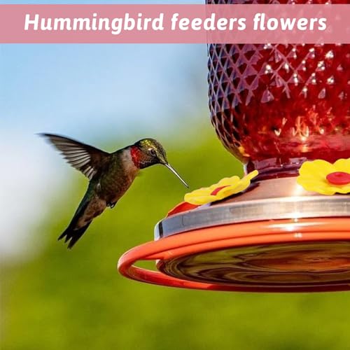16 Pieces Hummingbird Feeders Replacement Flowers Yellow Pet Replacement Bird Feeder Replacement Parts with 2 PCS Brush Feeding Ports Bee Guards for
