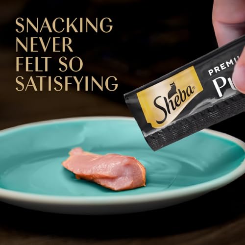 Sheba Premium Puree Cat Treats Lickable Roasted Chicken Flavor, Smoked Salmon Flavor, and Seared Tuna Flavor, 0.49 oz. Tubes, 24 Count