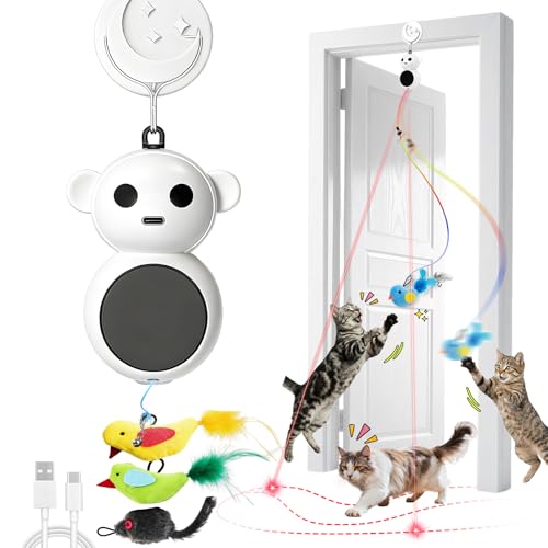 Interactive Cat Toys for Indoor Cats: 2 in 1 Laser Pointer Cat Toy with Automatic Flying Bird & Mouse Wand, Smart Motion Mode Adjustable Speed, USB