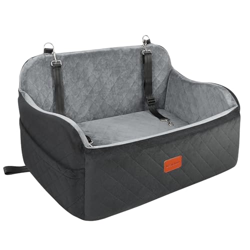Lealchum Dog Car Seat Up to 55lb,2 Clip-On Safety Adjustable Leashs Car Dog Bed for 2 Small Dogs,Fully Detachable and Washable Pet Car Seat with 2