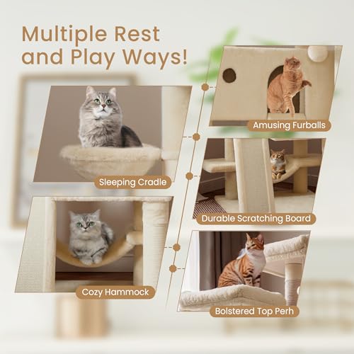 SHA CERLIN 65in Larger Cat Tree Tower Condo for Indoor Kitties/Multi-Level Furniture Activity Center with Wide Base/Cozy Plush Cat