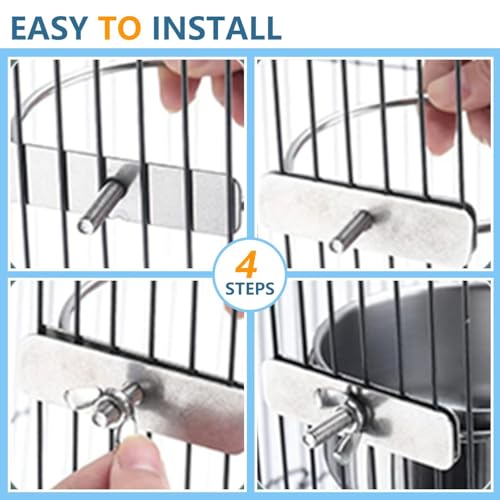 2Pcs Stainless Steel Bird Feeding Bowls, Small Bird Feeding Cup, Stainless Steel Parrot Food Bowl Cage with Holder, Parrot Cage Water Feeder, Pet