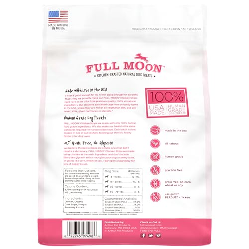 Full Moon Chicken Strips Healthy All Natural Dog Treats Human Grade Made in USA Grain Free 12 oz
