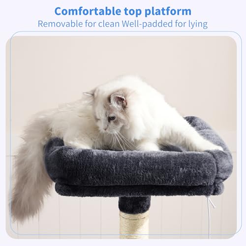 Heybly Cat Tree with Toy, Cat Tower Condo for Indoor Cats, Cat House with Padded Plush Perch, Cozy Hammock and Sisal Scratching Posts, Smoky Gray