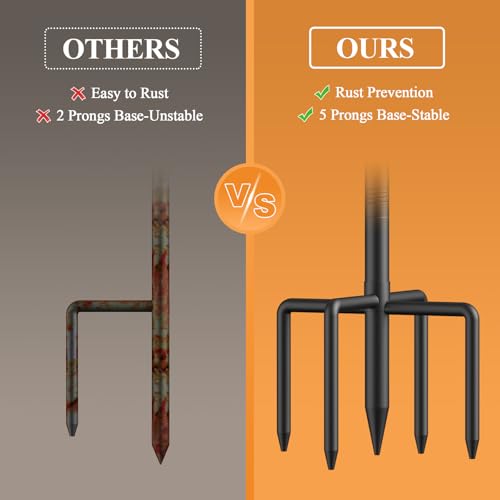 76" Double Hooks Heavy Duty Adjustable Bird Feeder Pole with Sturdy 5-Prong Base, Height Adjustable Shepherds Hook for Hanging Feeders, Plants, Solar