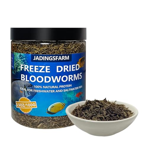 JADINGSFRAM Blood Worms Fish Food 3.5 oz, Freeze Dried Bloodworms for Fish, Bloodworms Fish Food for Freshwater Saltwater Tropical Fish Betta Cichlid