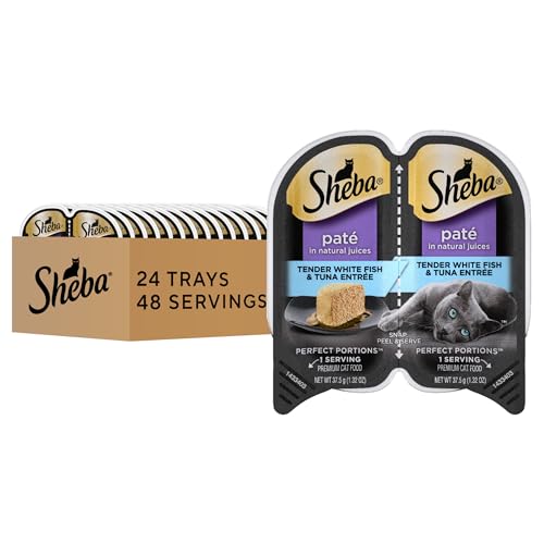 Sheba Perfect Portions Wet Cat Food Pate White Fish & Tuna Entree, 2.6 oz. Twin-Pack Trays, Cat Food Wet Recipe (24 Count, 48 Servings)