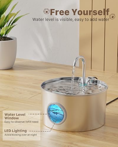 Cat Water Fountain Stainless Steel: 74oz/2.2L Cat Fountain for Drinking - Pet Water Fountain for Cats Inside - Quiet Cats Water Bowl Dispenser