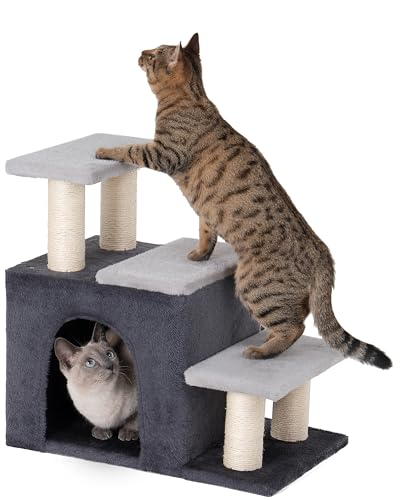 Aechonow 3-in-1 Pet Stairs for Cats, Dog Steps for Small Doggie Rabbits, 6.29''Depth Cat Stairs, Indoor Cat Ladders for High Bed for Pet's Joints, 1