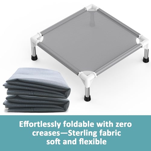 Elevated Dog Bed with Teslin Cooling Fabric - Lightweight Dog Cot for Small Dogs, Waterproof & Washable Breathable Mesh, Raised Pet Bed for Indoor