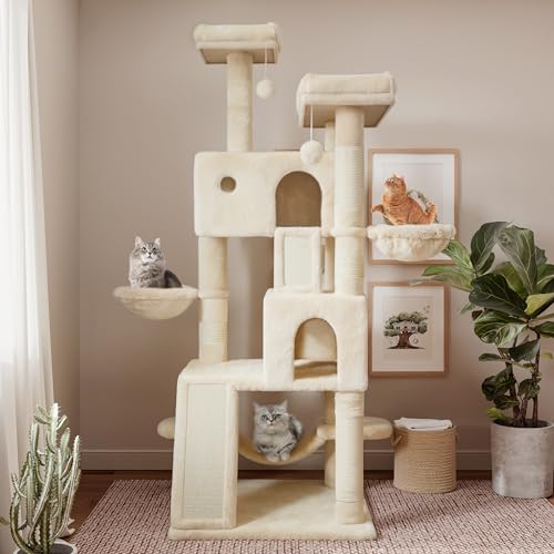 SHA CERLIN 65in Larger Cat Tree Tower Condo for Indoor Kitties/Multi-Level Furniture Activity Center with Wide Base/Cozy Plush Cat