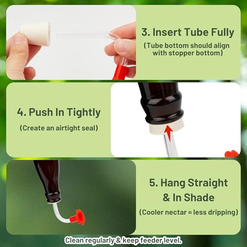 3-Pack Floral Hummingbird Feeder Replacement Parts – DIY Bottom Replacement Feeding Tubes with Red Flower Tip & Tapered Stopper – Fits Most Outdoor