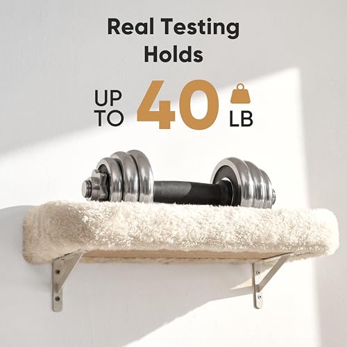 FUKUMARU Cat Wall Shelves, Stable & Safe 5 in 1 Cat Walls Furniture Set, Wooden Kitten Climbing Wall with Scratching Post for 16 Inch Drywall - Beige