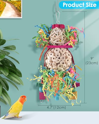 Bissap 2PCS Bird Parrot Foraging Shredder Hanging Toys Sola Balls Sepak Takraw with Pacifier for Small Parrots Parakeets Conures Cockatiels Love