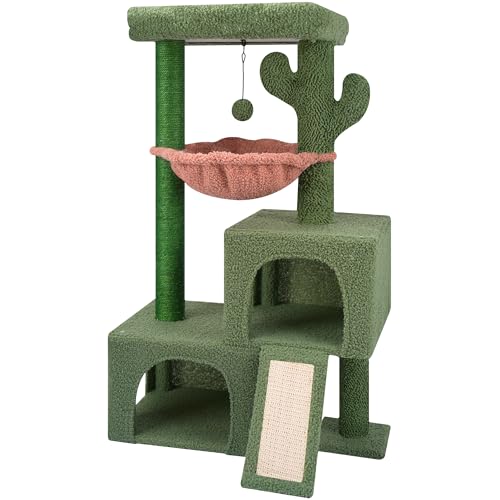 AIWIKIDE 37.4" Cactus Cat Tree Tower with Twin Cat Condos for Indoor Cats, All-in-One Activity Center with Cat Scratching Post Cozy Sleeping Perch