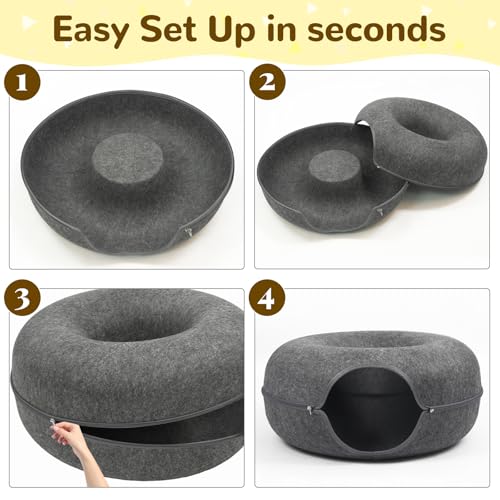 Cat Caves for Indoor Cats, Large Cat Tunnel for Multiple & Large Cats, Scratch Detachable Peekaboo Cat Cave Bed, Kitten Donut Kitty Hideaway Up to 45