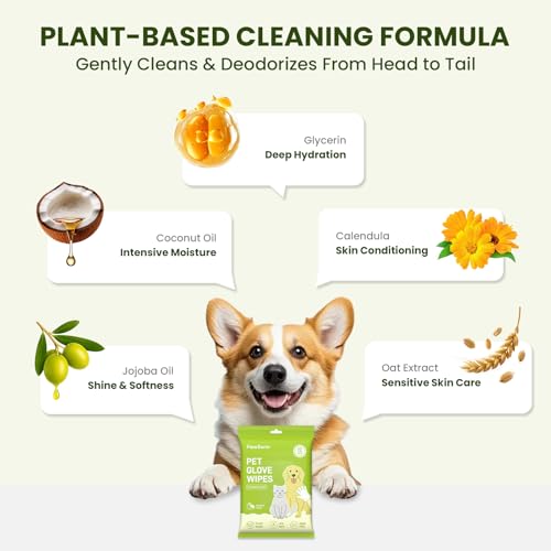 36PCS Hypoallergenic Pet Glove Wipes for Dogs & Cats - Quick Clean & Deodorizing Between Baths & Travel | Dog Washing Wipes for Fur, Butt, Paws, Eyes