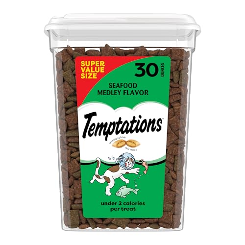 Temptations Cat Treats, Classic Crunchy and Soft Cat Treats, Seafood Medley Flavor, 30 oz. Tub